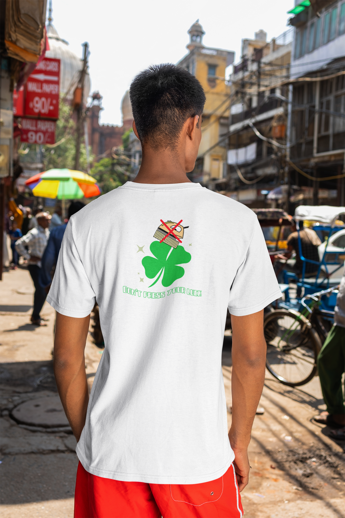 "Don't Press Your Luck" Men's Back Print T-shirt