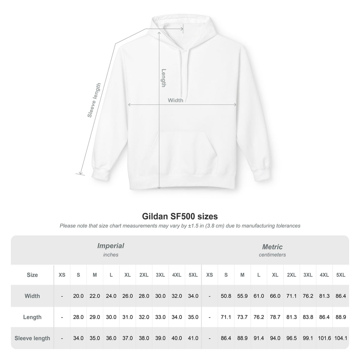 Gildan SF 500 hoodie size chat