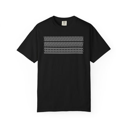 black t-shirt with a fuck this shit patern on it